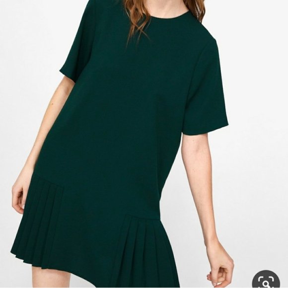 Zara Dark Green Pleated Dress - Picture 1 of 13